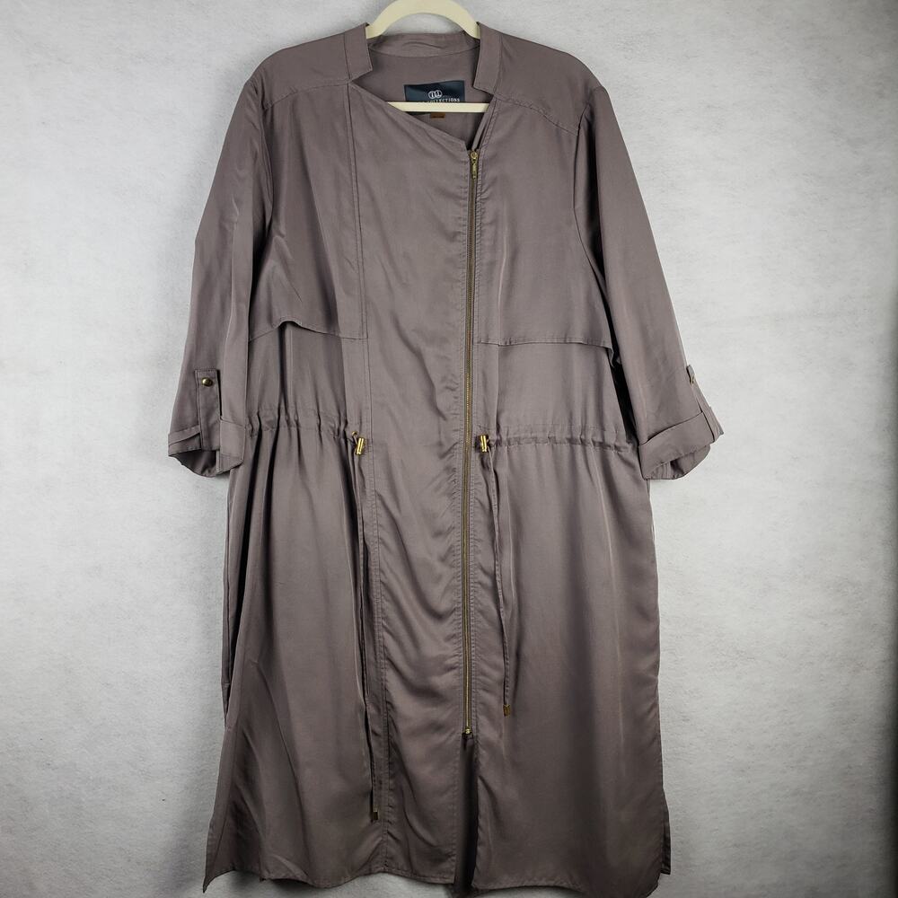 Tart Collections Women's 1X Falcon Zip Up Trench Coat Gray Lightweight Lagenlook